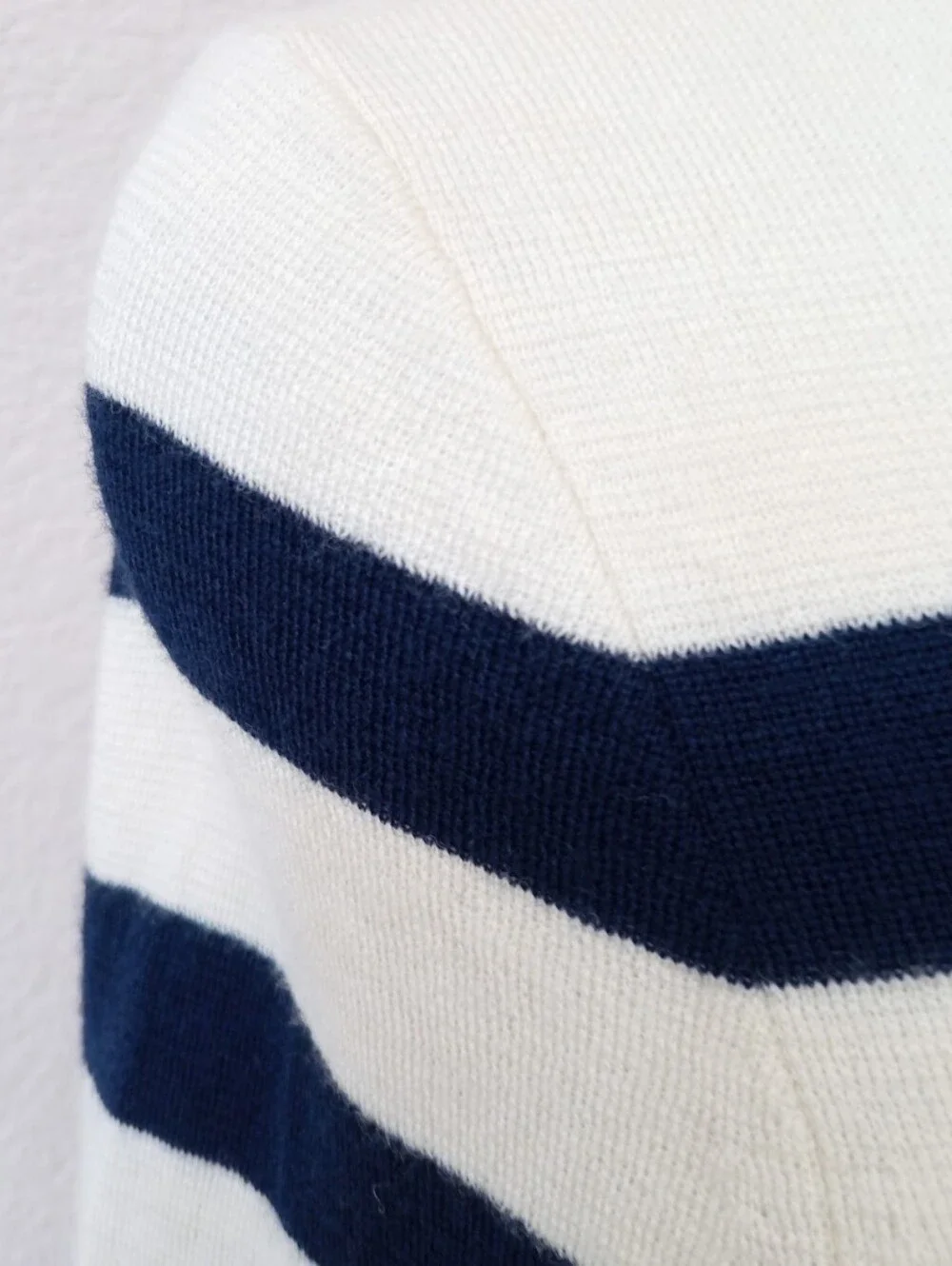 🤍 J. Crew cream and navy blue striped 100% merino wool crewneck sweater